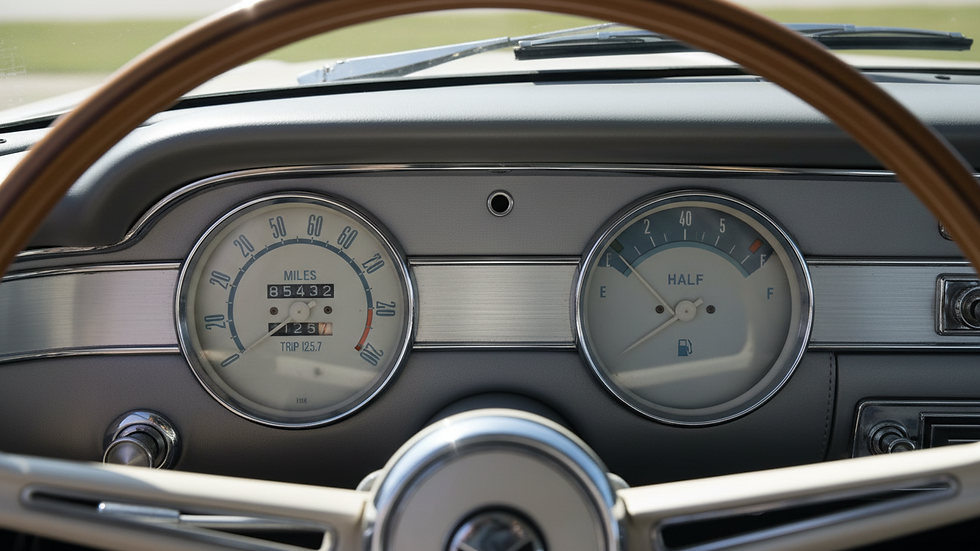 Close-up view of a car dashboard showing mileage and fuel gauge