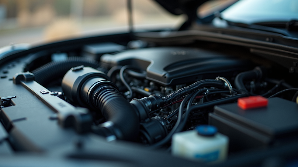 Eye-level view of automotive engine with visible sensors and wiring
