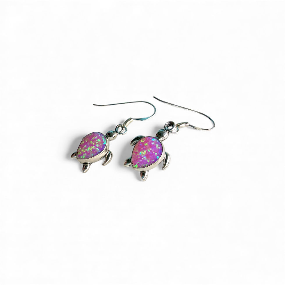 Thumbnail: Lab-Created Pink Opal Turtle Earrings
