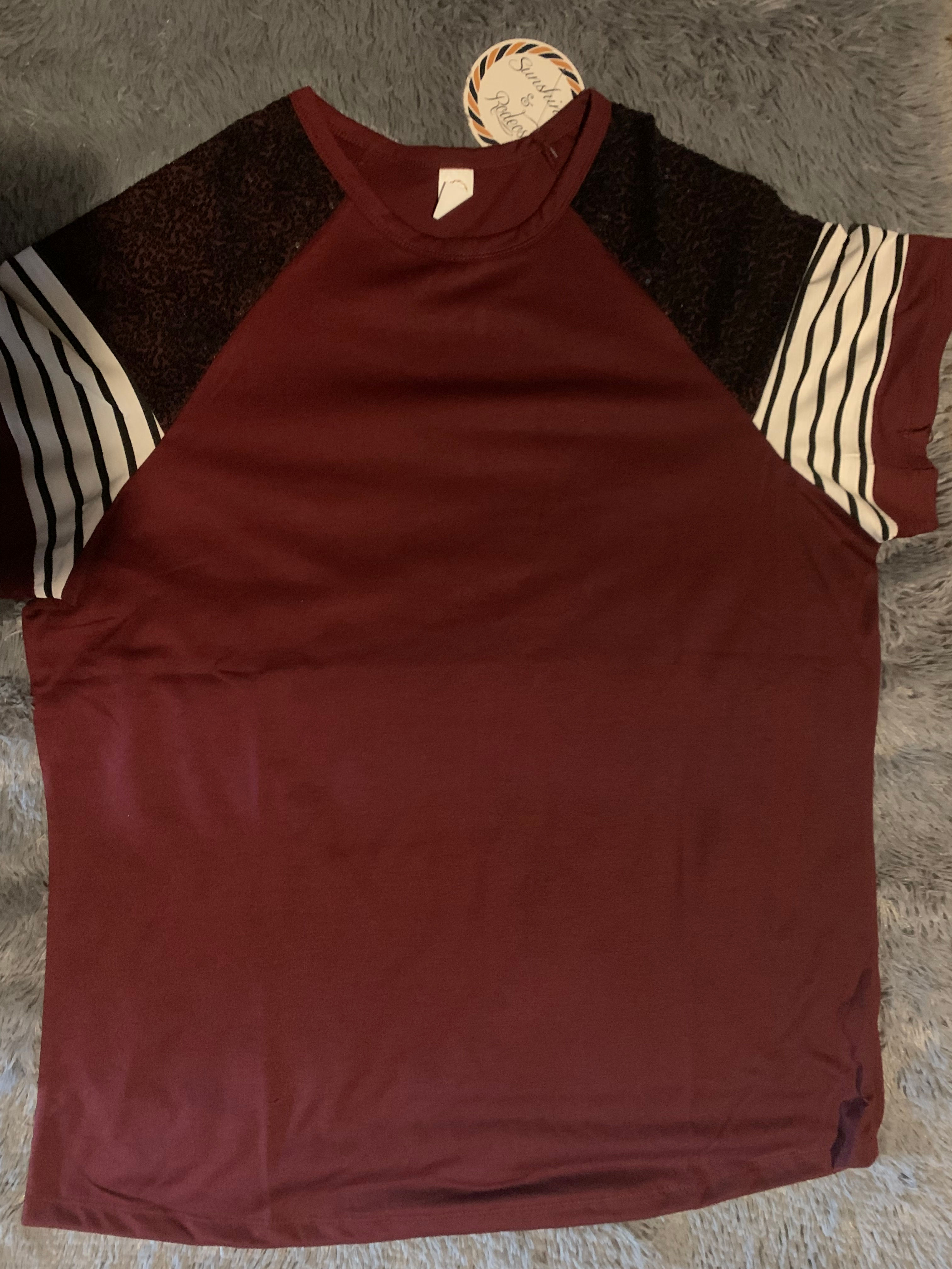 Burgundy shirt with black sequins shoulder