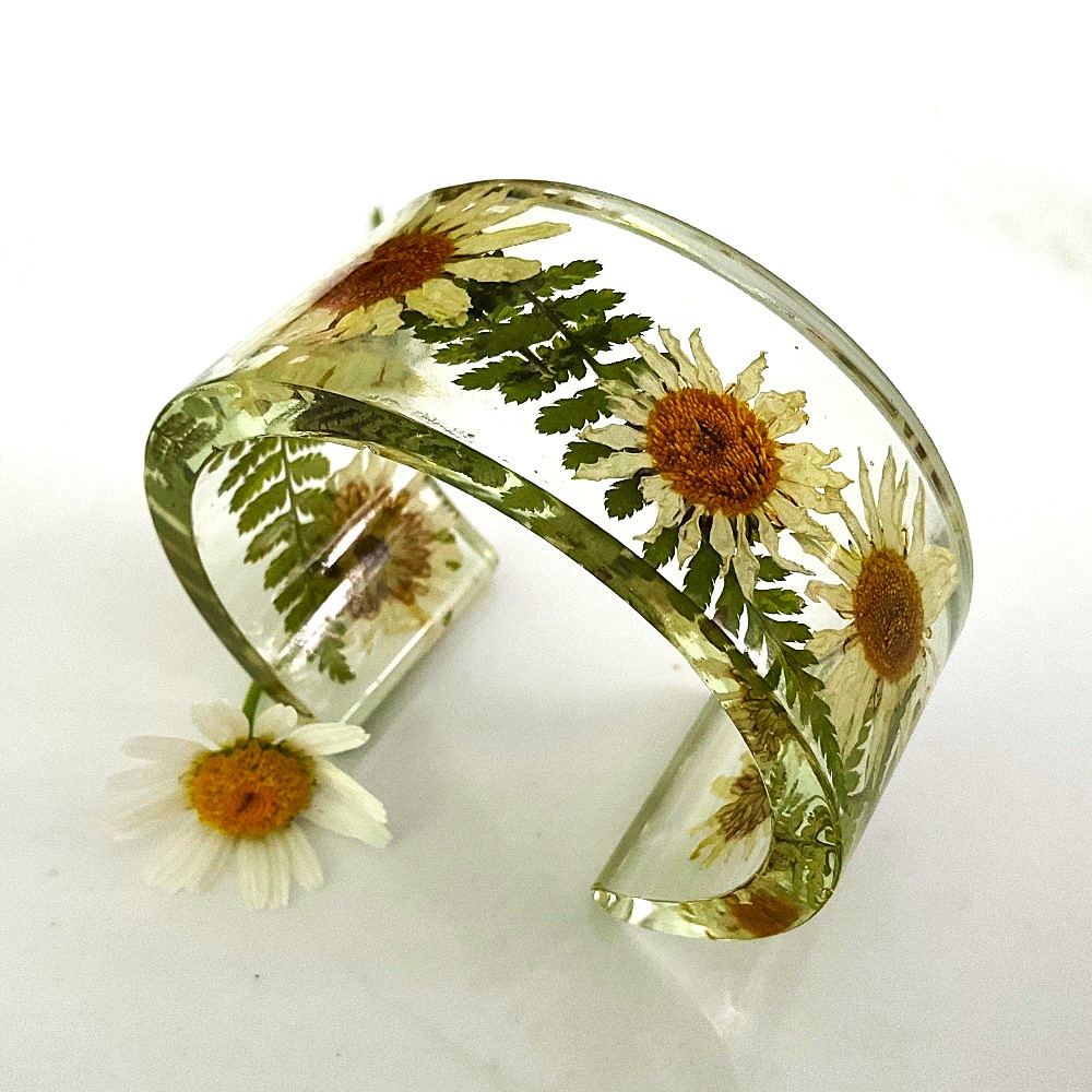 Bracelet Marguerite et fougère (grand. univ.)-Fern and daisy bangle (one-size)