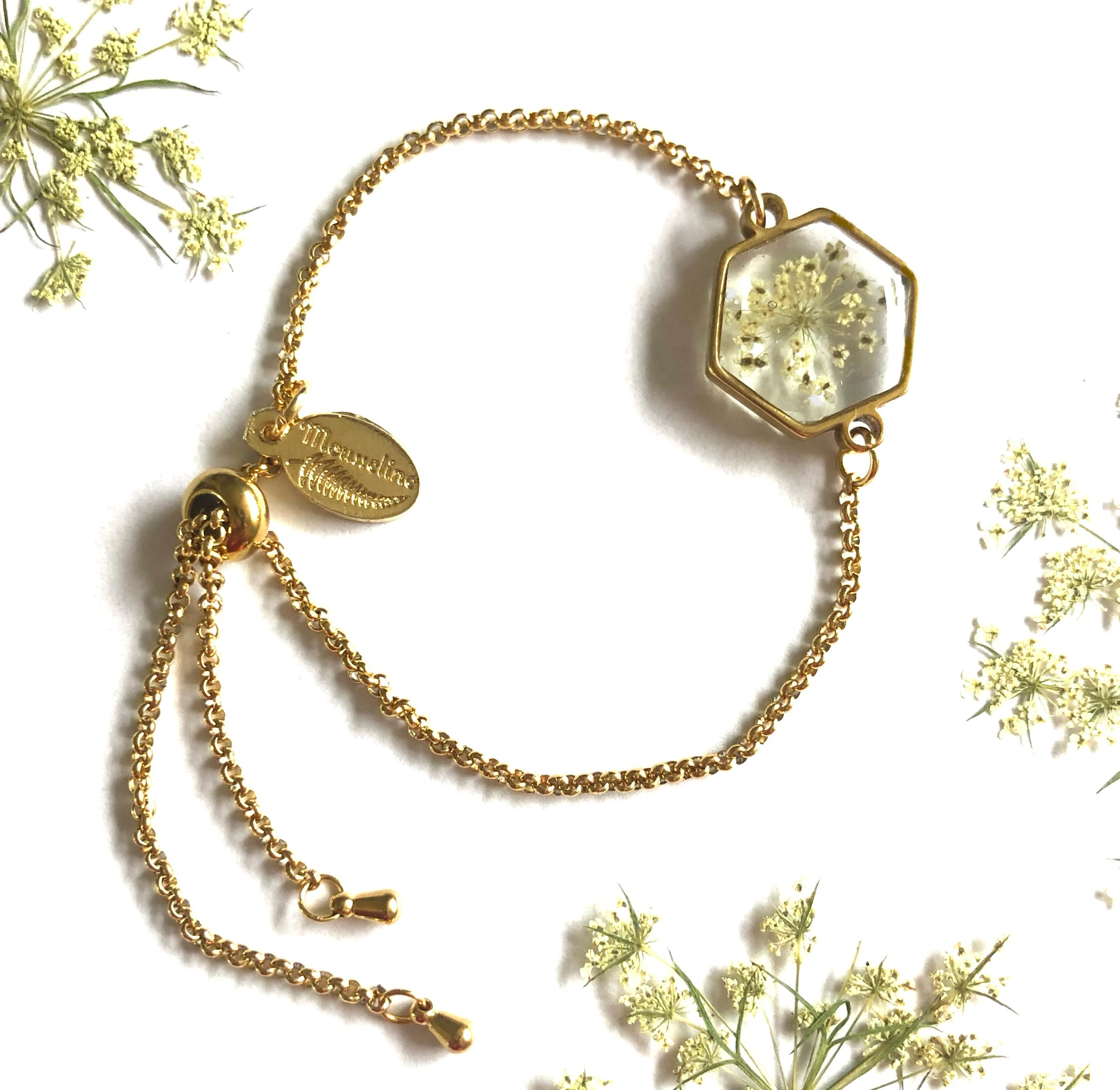 Bracelet Hexagone Carotte Sauvage (or)/Queen Anne's Lace Hexagon Bracelet (gold)