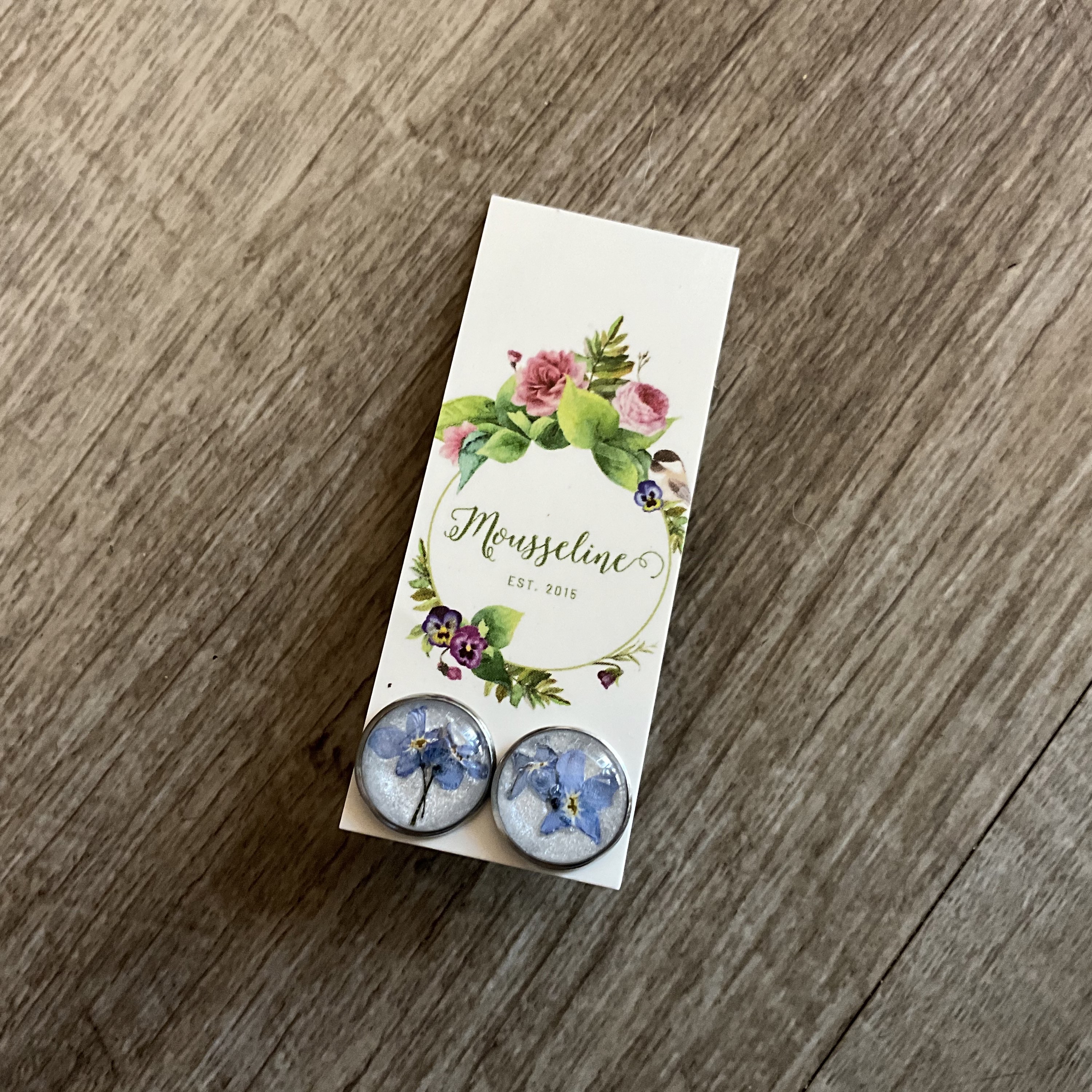 Boucles d'oreilles Myosotis (boutons)-Forget-me-not button earrings