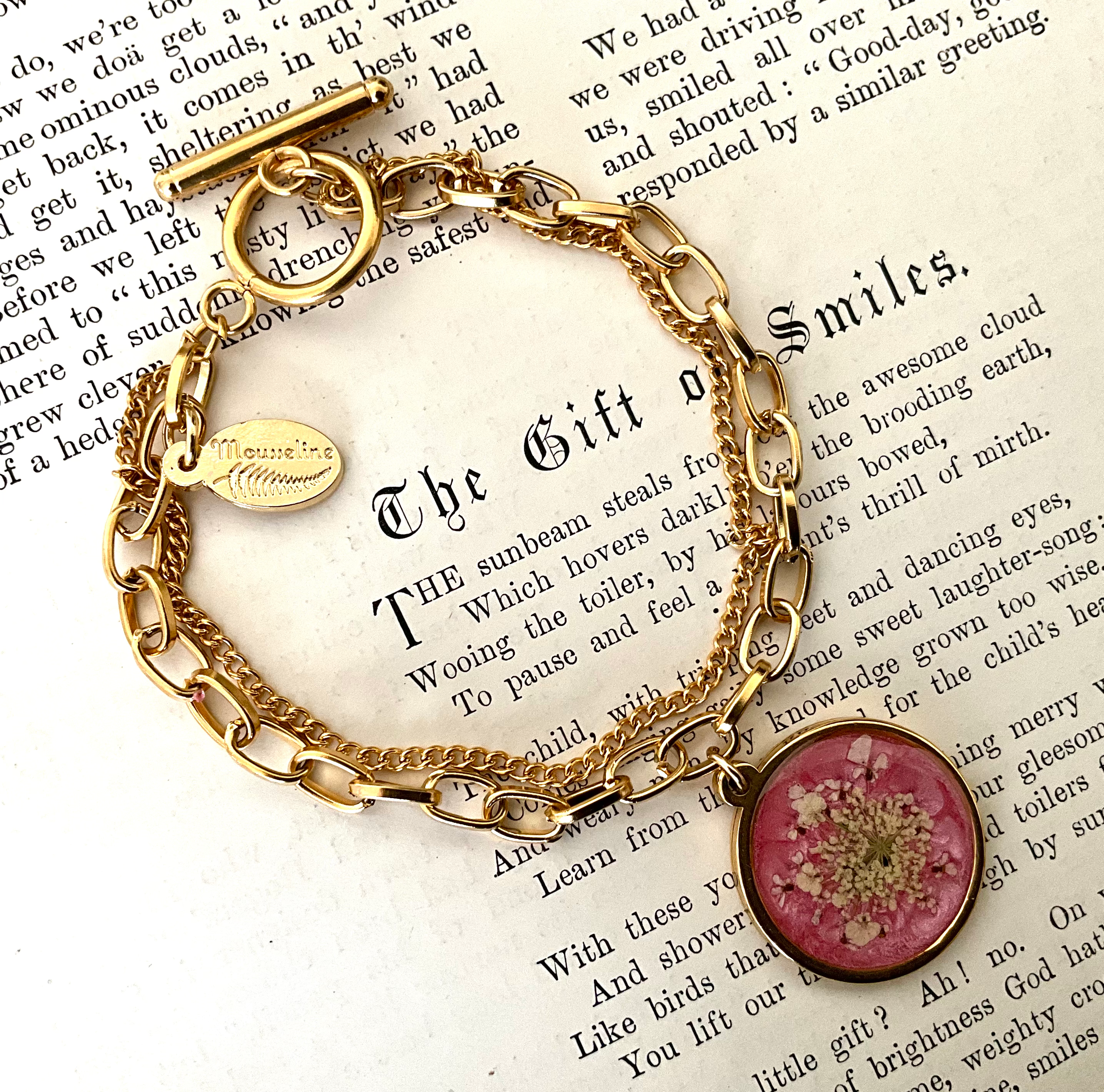 Bracelet double rose (Carotte sauvage)-Queen Anne's lace pink double bracelet