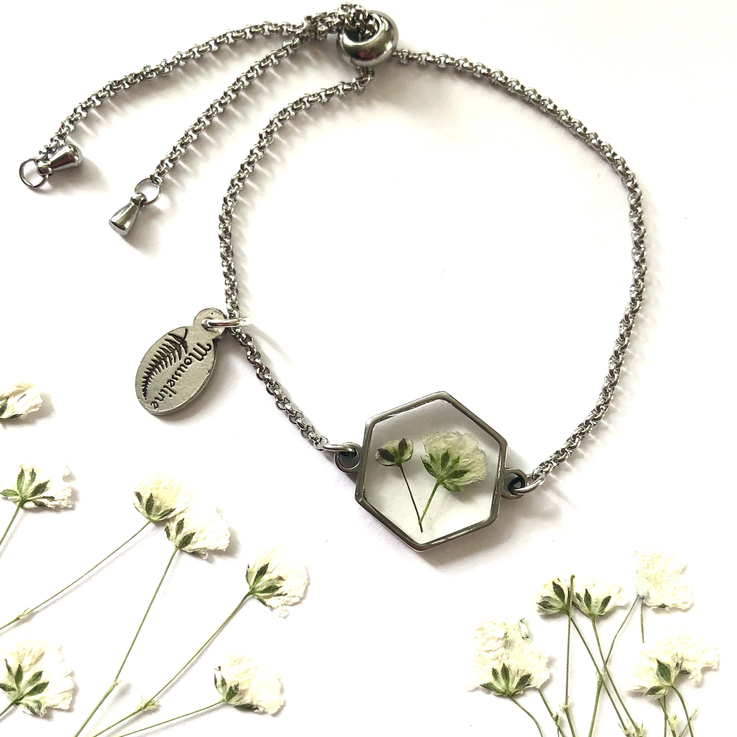 Bracelet Hexagone Souffle de bébé (Inox)-Baby's breath Hexagon Bracelet-S. Steel