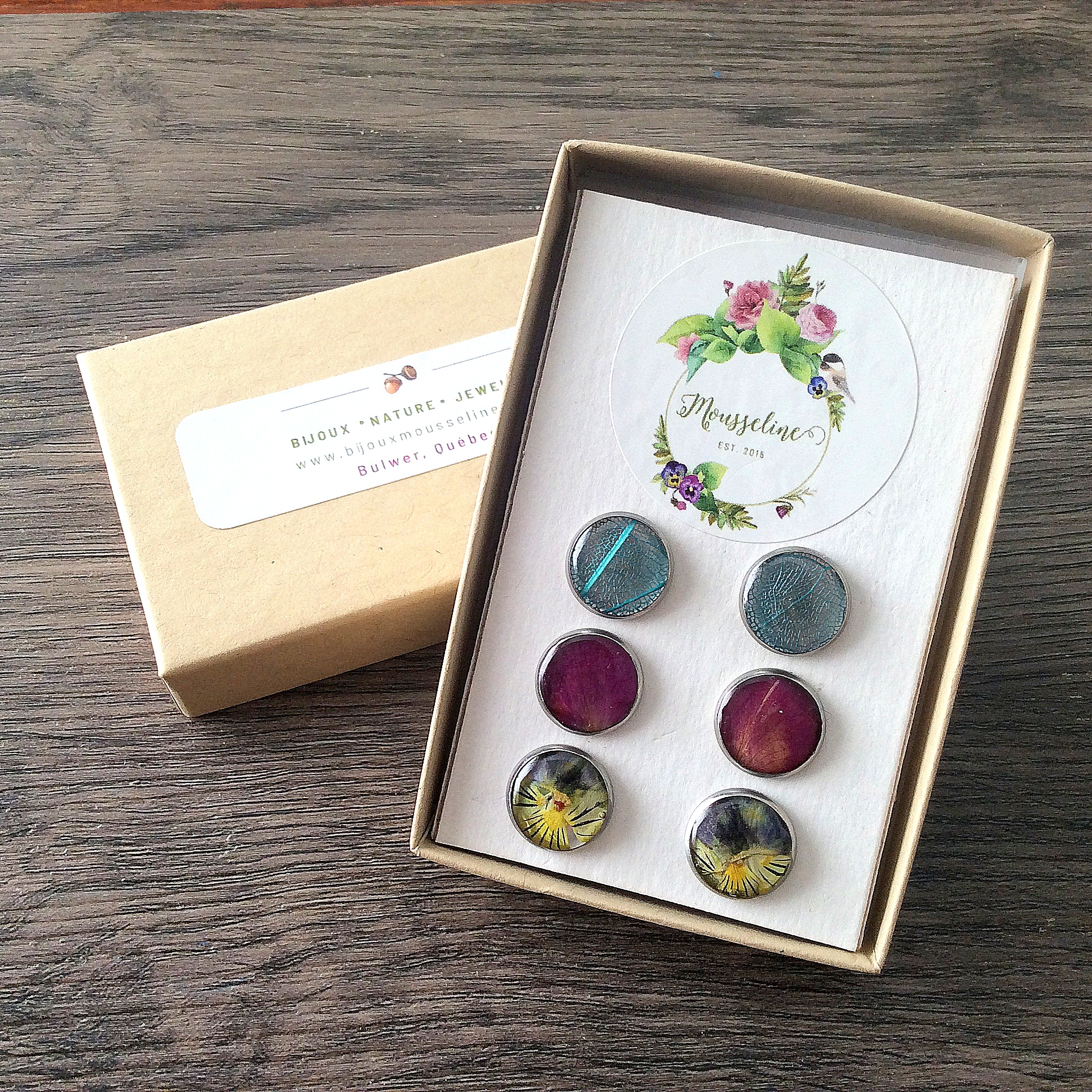 Trio boucles d'oreilles boutons-Button earrings trio