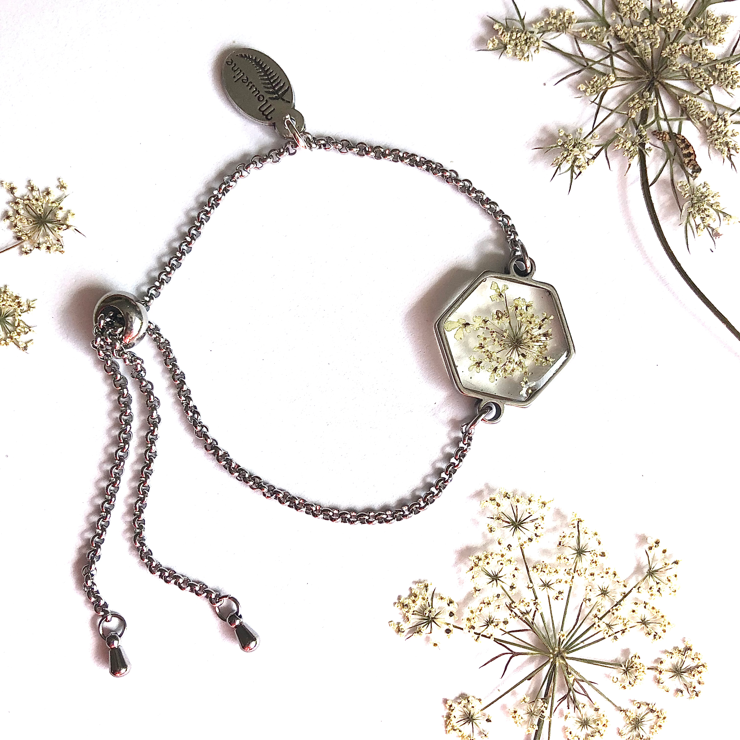 Bracelet Hexagone Carotte Sauvage (argent)/Q. Anne's Lace Hexag. Bracelet-silver