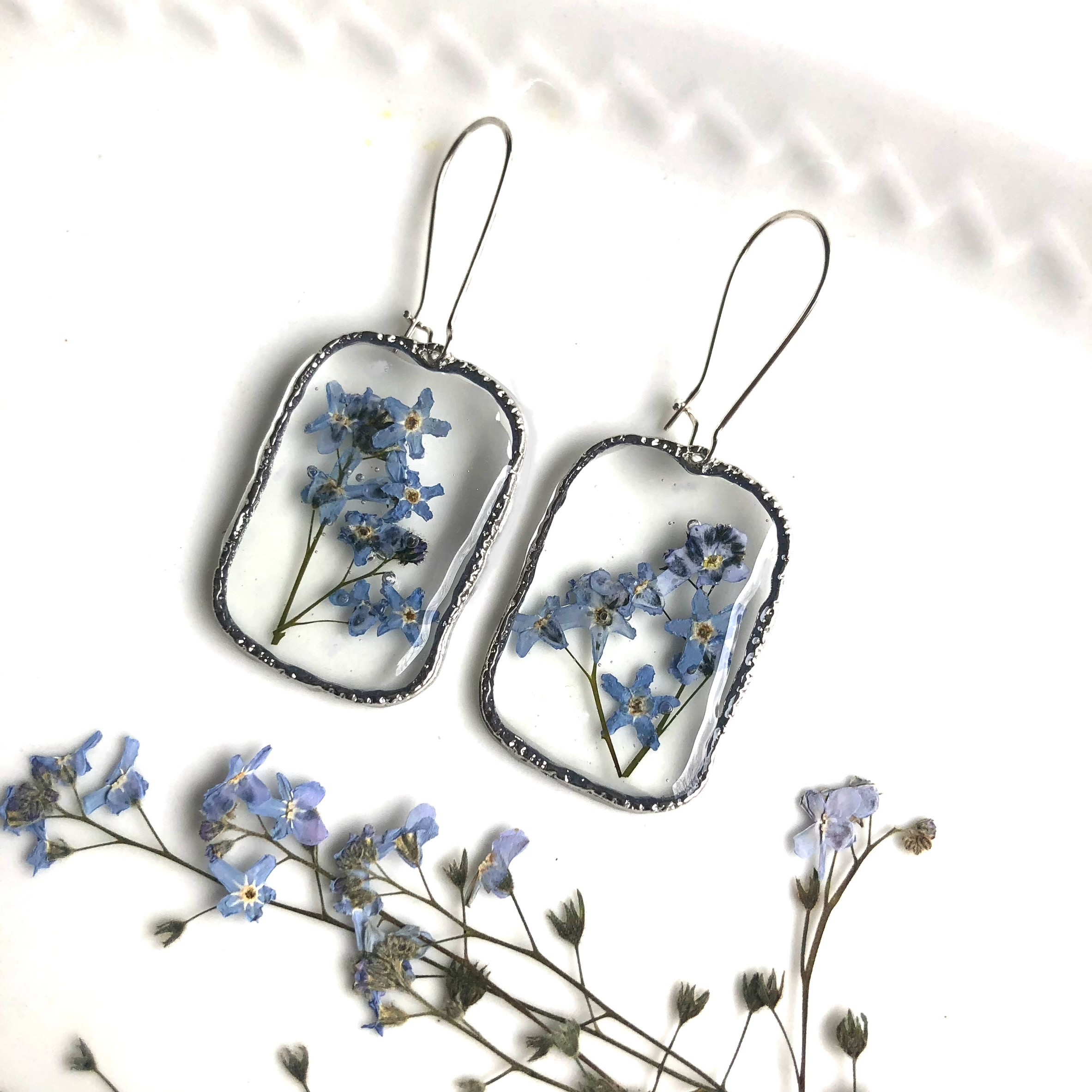 B. d'oreilles Myosotis carrées-Acier inox, GD/Forget-me-not Earrings-S.Steel (L)