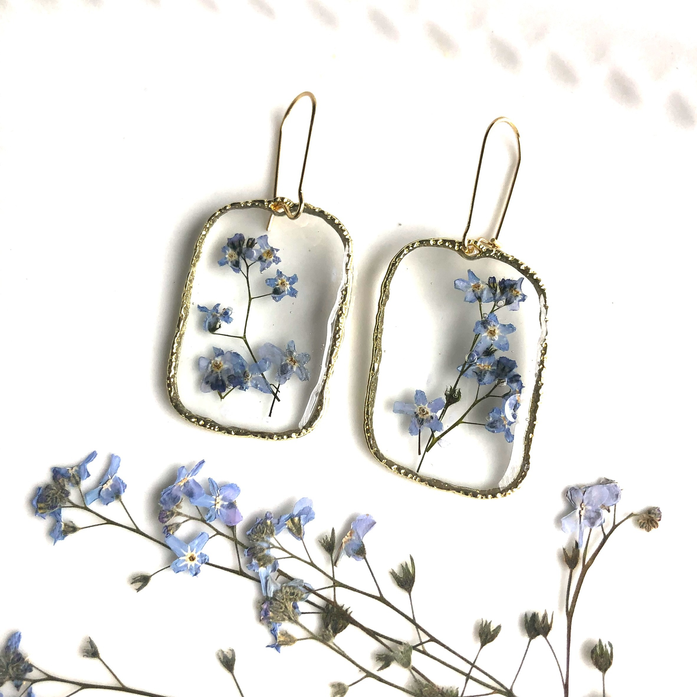 B. d'oreilles Myosotis Rectang.-Or, GD/Forget-me-not Earrings Gold-L