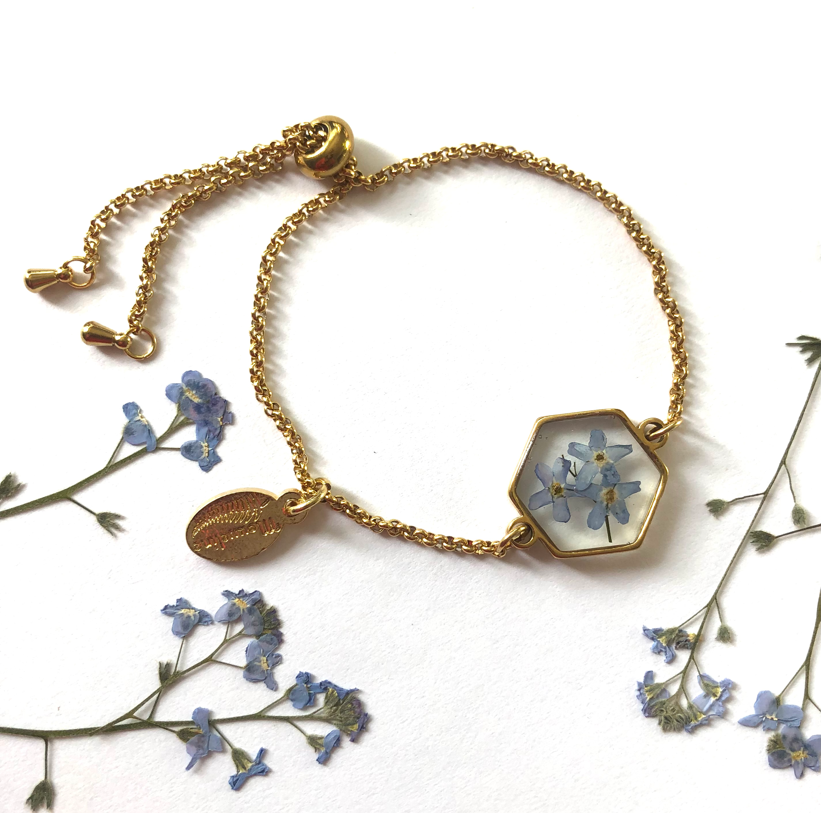 Bracelet Hexagone Myosotis (or)/Forget-me-not Hegaxon Bracelet (gold)