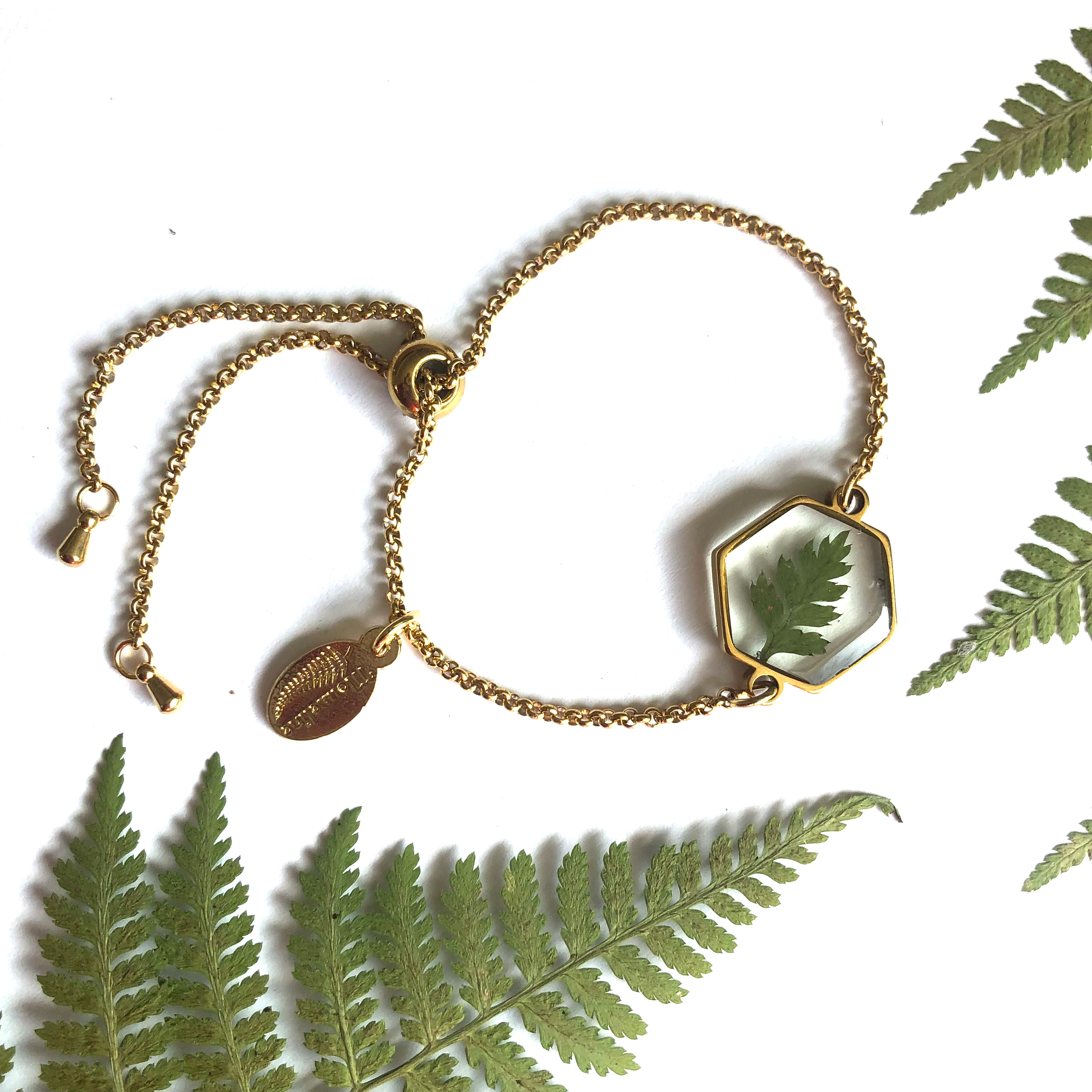 Bracelet Hexagone Fougère (or)/Fern Hexagon Bracelet (gold)