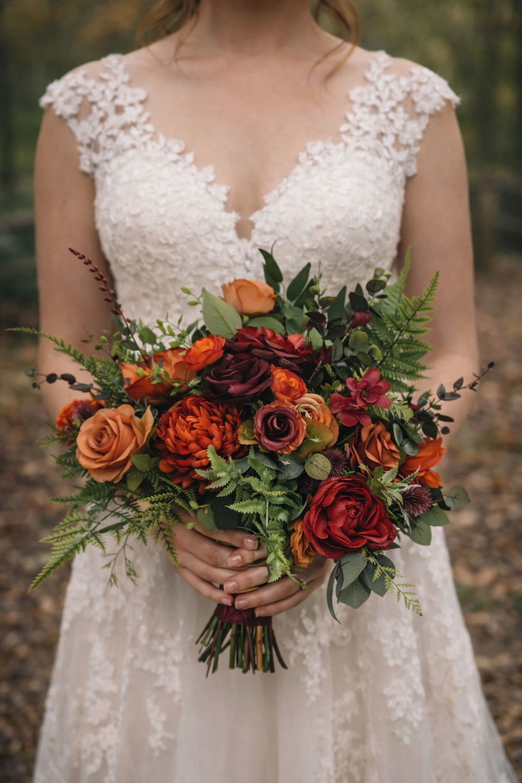 Terracotta & Burgundy Fall Wedding Bouquet | Rustic Autumn Bridal Bouquet | Faux