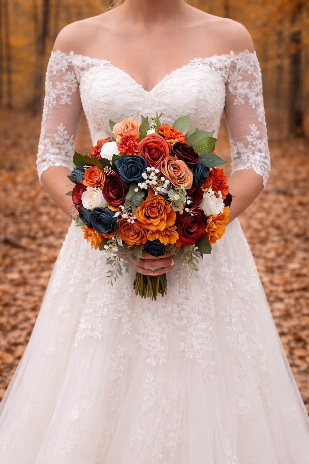 Terracotta & Burgundy Teal Fall Wedding Bouquet