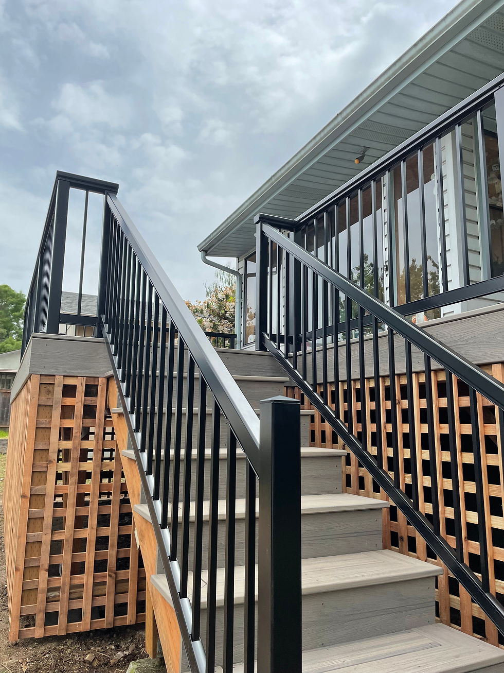 Custom deck using Trex Composite decking with black aluminum hand rail and lattice