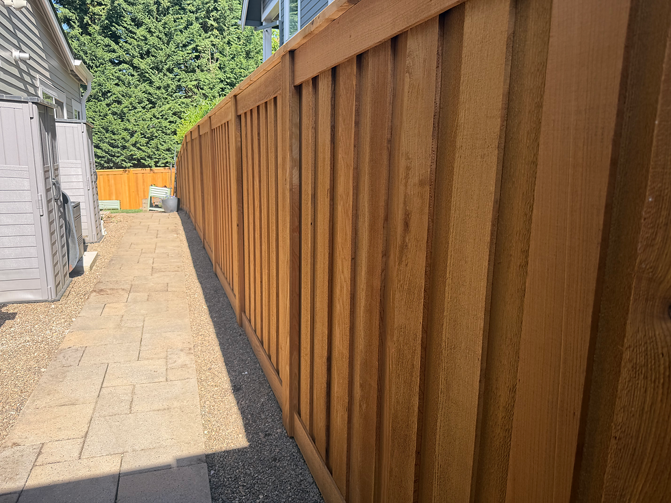 Cedar privacy fence installation along a residential walkway in Portland Oregon