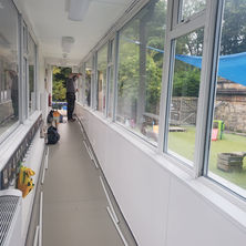 Transparent 8 mil Safety Film to strengthen glass and minimise breakages and to hold together in the event of an accident.