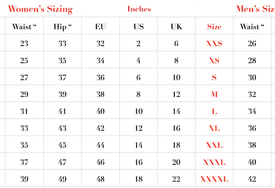 Size Chart | Catalyst Latex | Real Clothes in Rubber