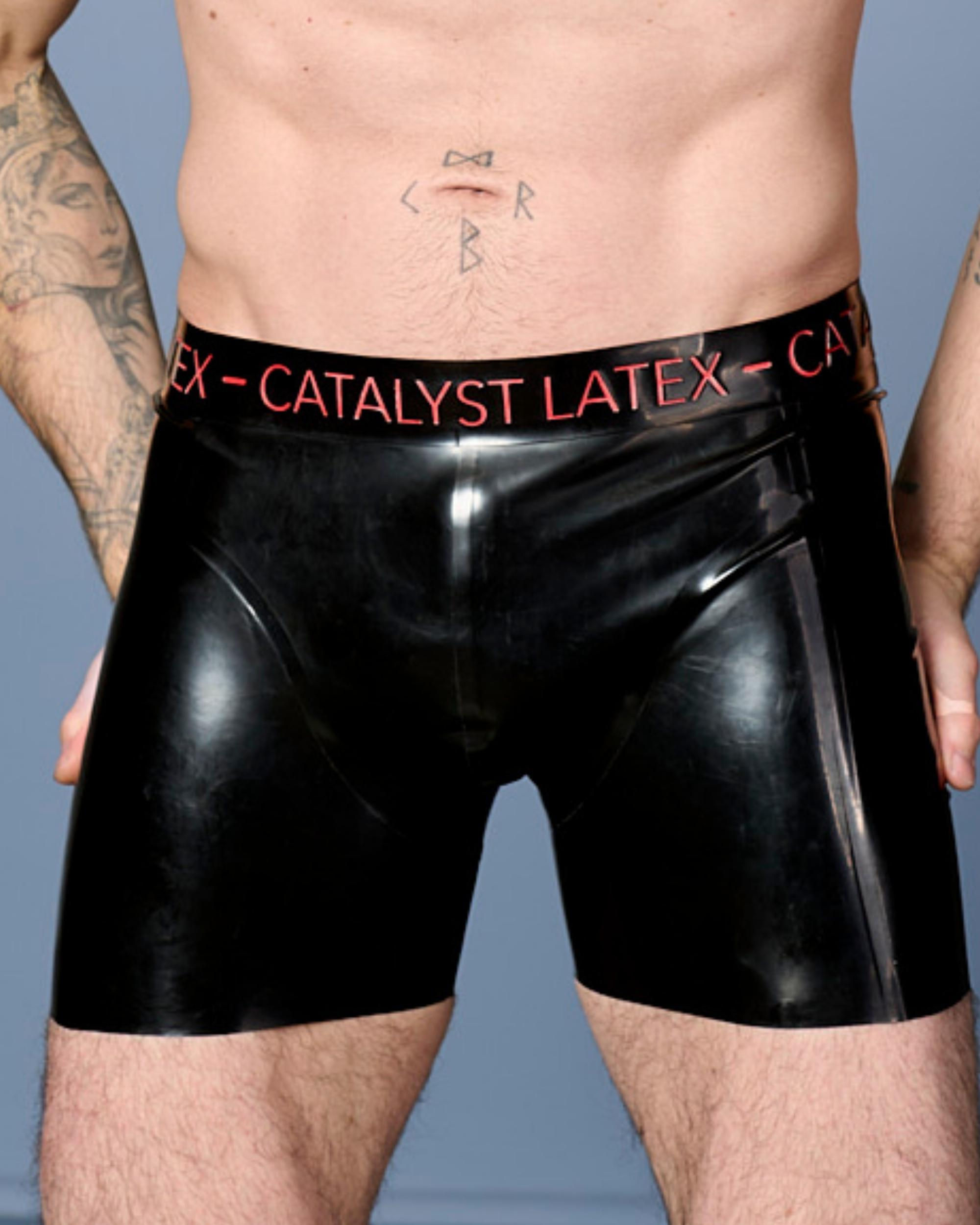 signature catalyst boxers shown in black and red options