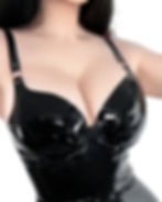 latex underwire bra with deep under bust band popper snap fastening to the back and metal o-ring detailing on the straps