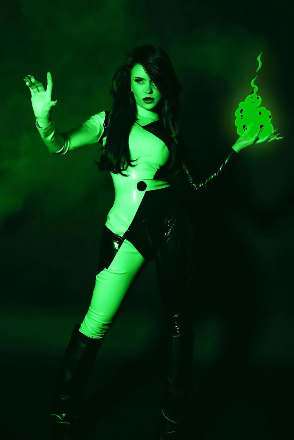 Unleash your inner supervillain with our Latex Shego Inspired Catsuit.