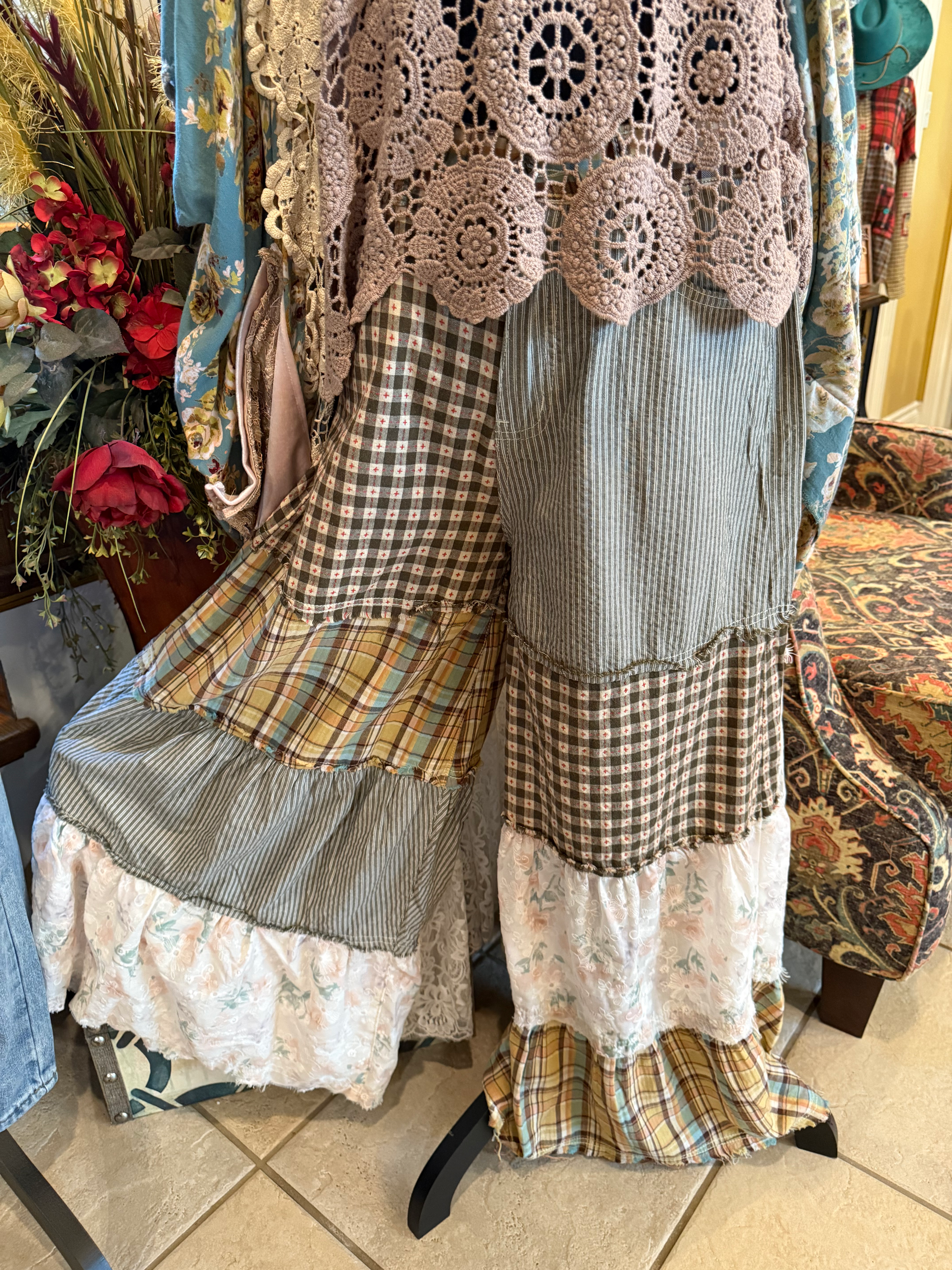 Contrast Panel Wide Woven Printed Patchwork Palazzo Pants