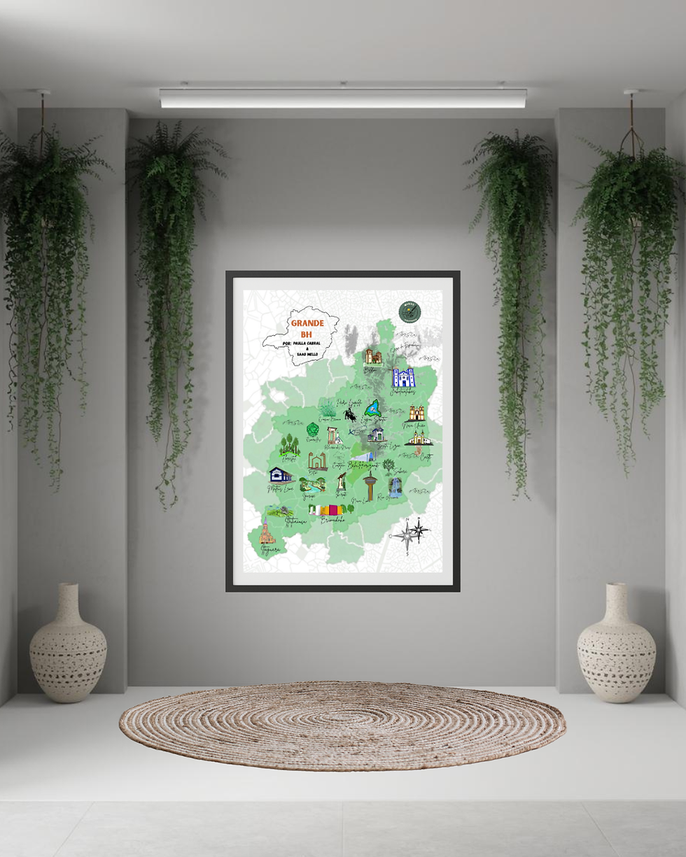 Miniatura: Lembrança de Minas Gerais -Mapa da Grande BH (Arte impressa decorativa A3)