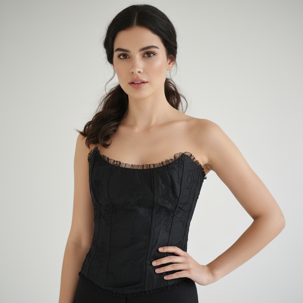 Black Patterned Corset – Sculpting, Supportive, One-of-a-Kind Original (Size S–L