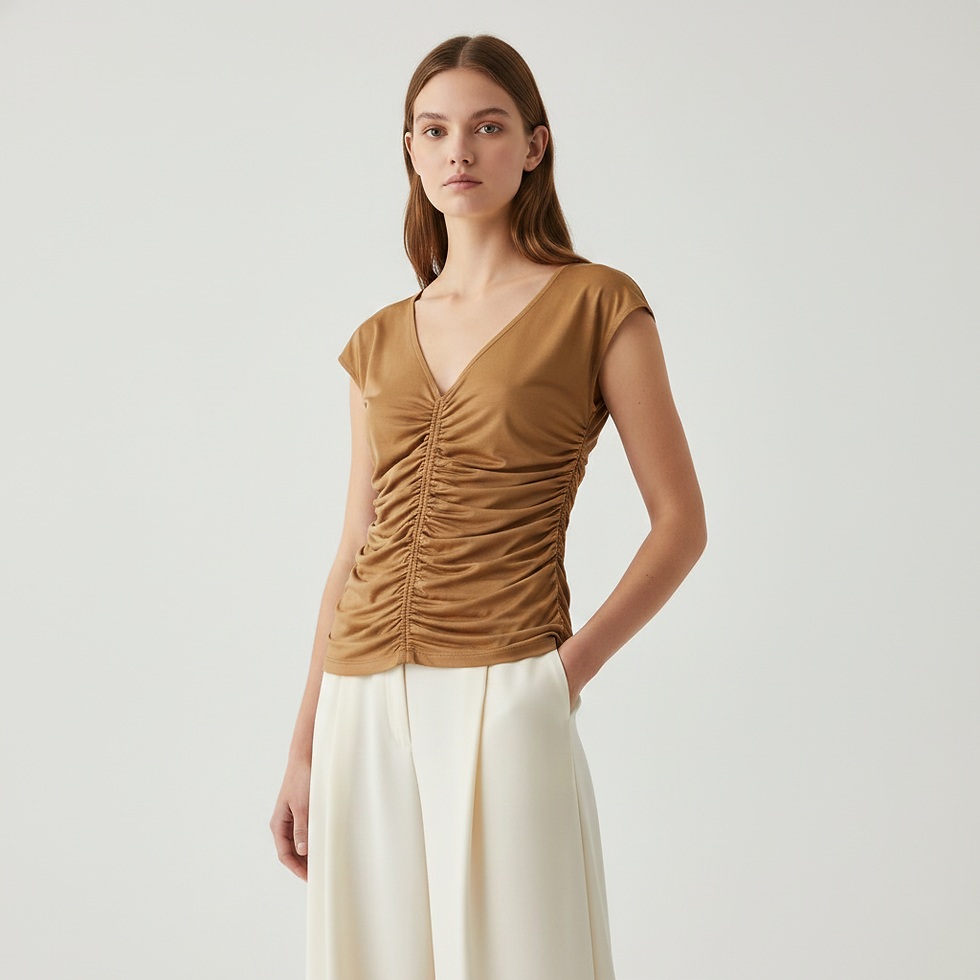 Thumbnail: Silk Ruched Top – Soft Draped V-Neck / S–M