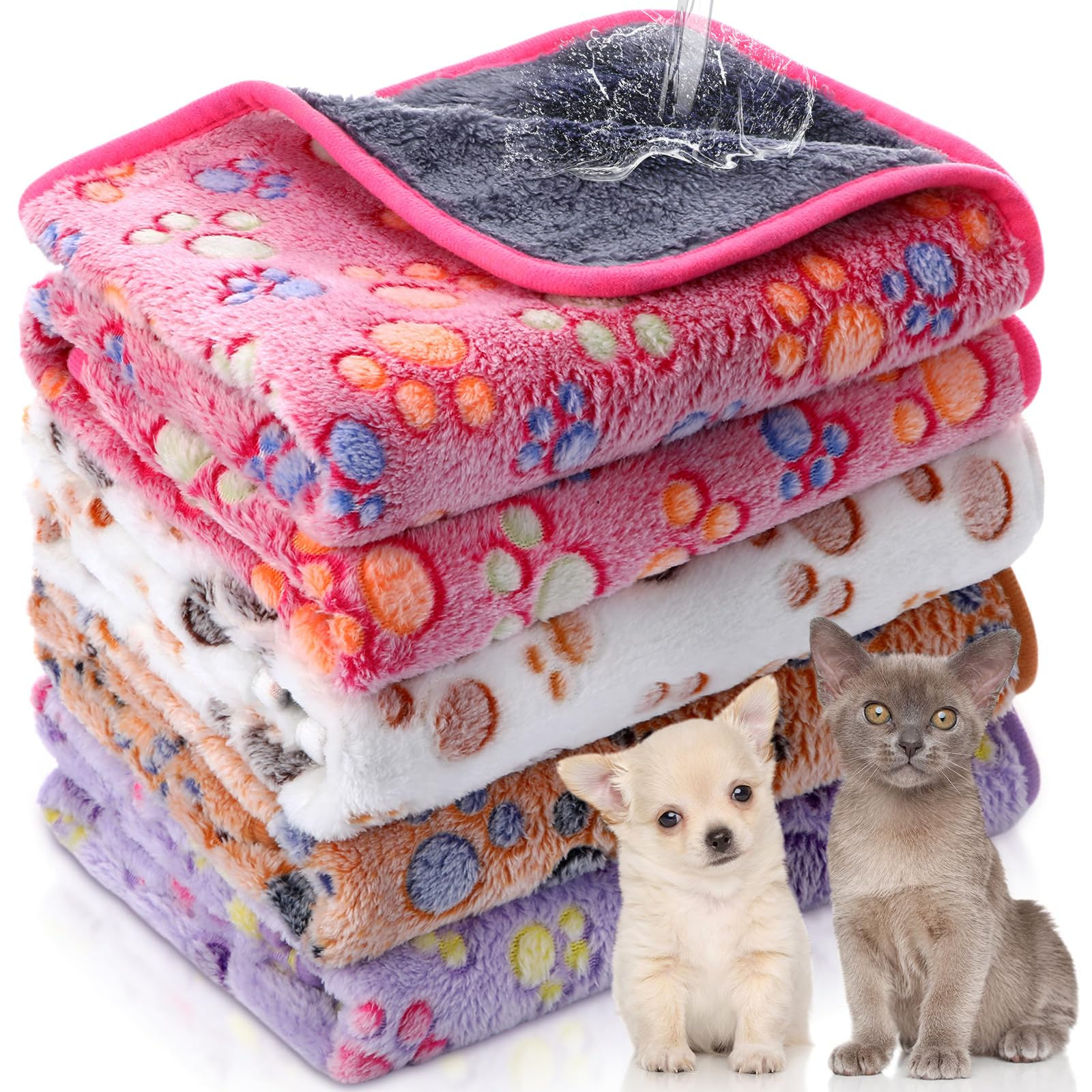 Panelee 4 Pcs Waterproof Dog Blankets Washable Puppy Blanket Paw Print Fleece Bl