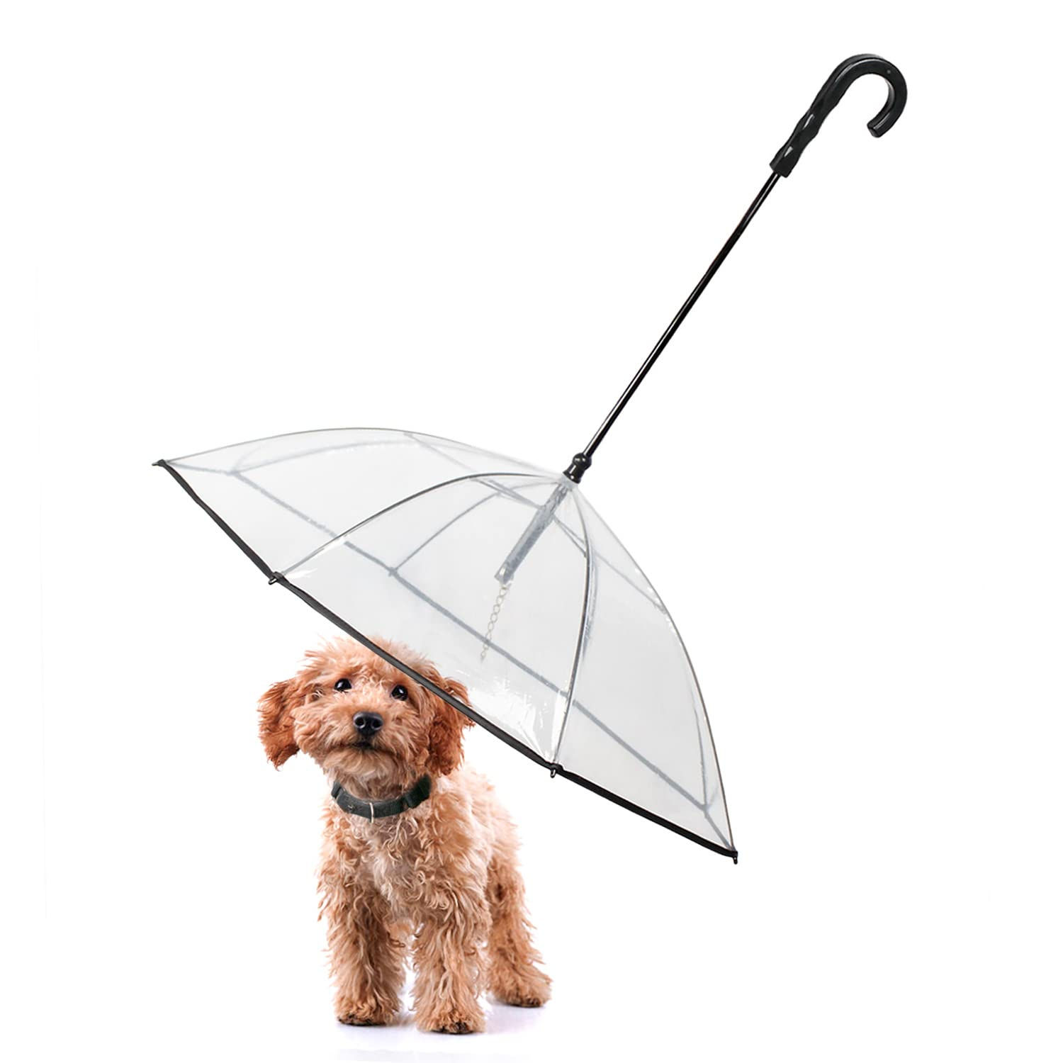 PETLESO Dog Umbrella for Small Dogs Clear Dog Umbrella Rainproof Pet Umbrella wi