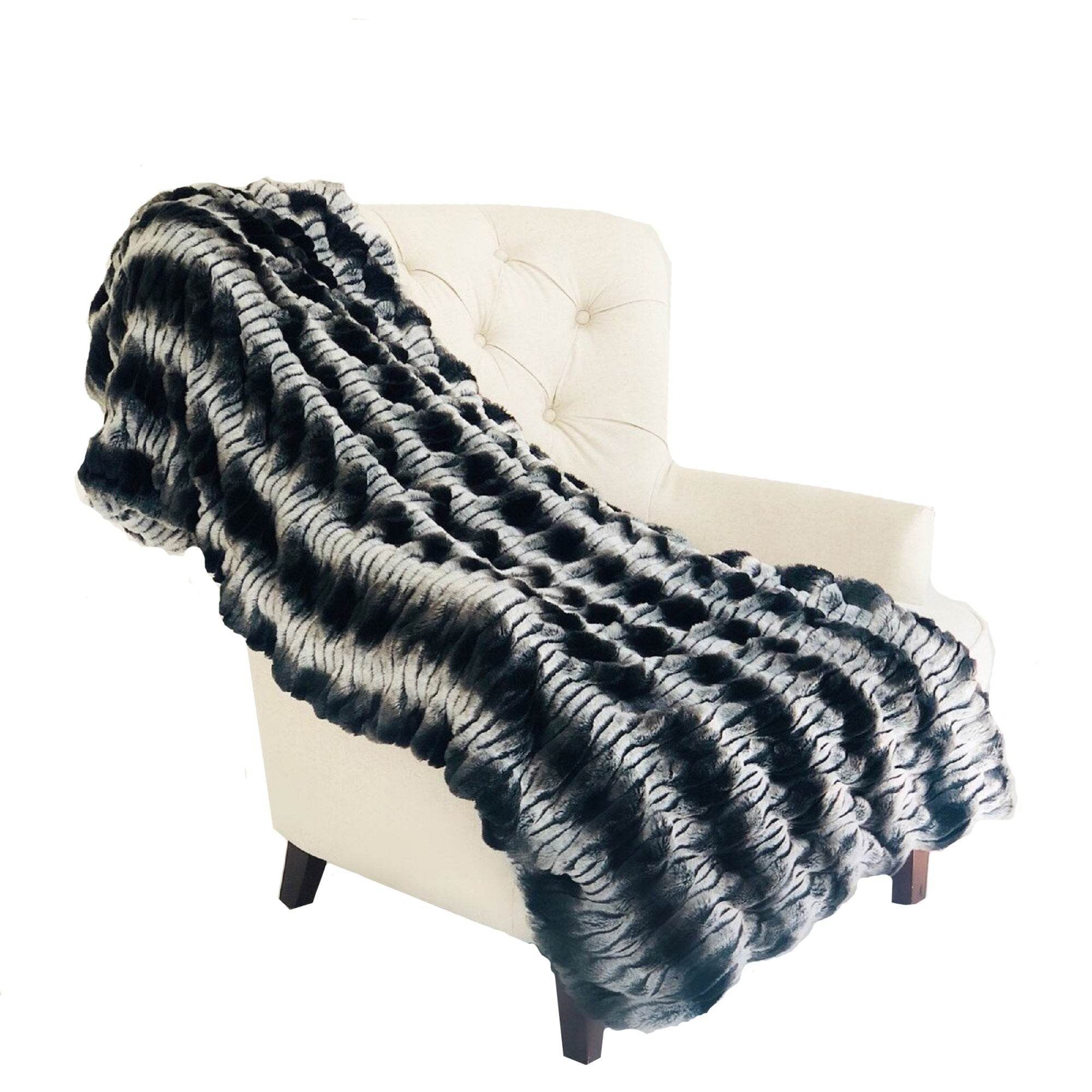 Tissavel Char-Pei Gray and Black Chinchilla Faux Fur Luxury Throw