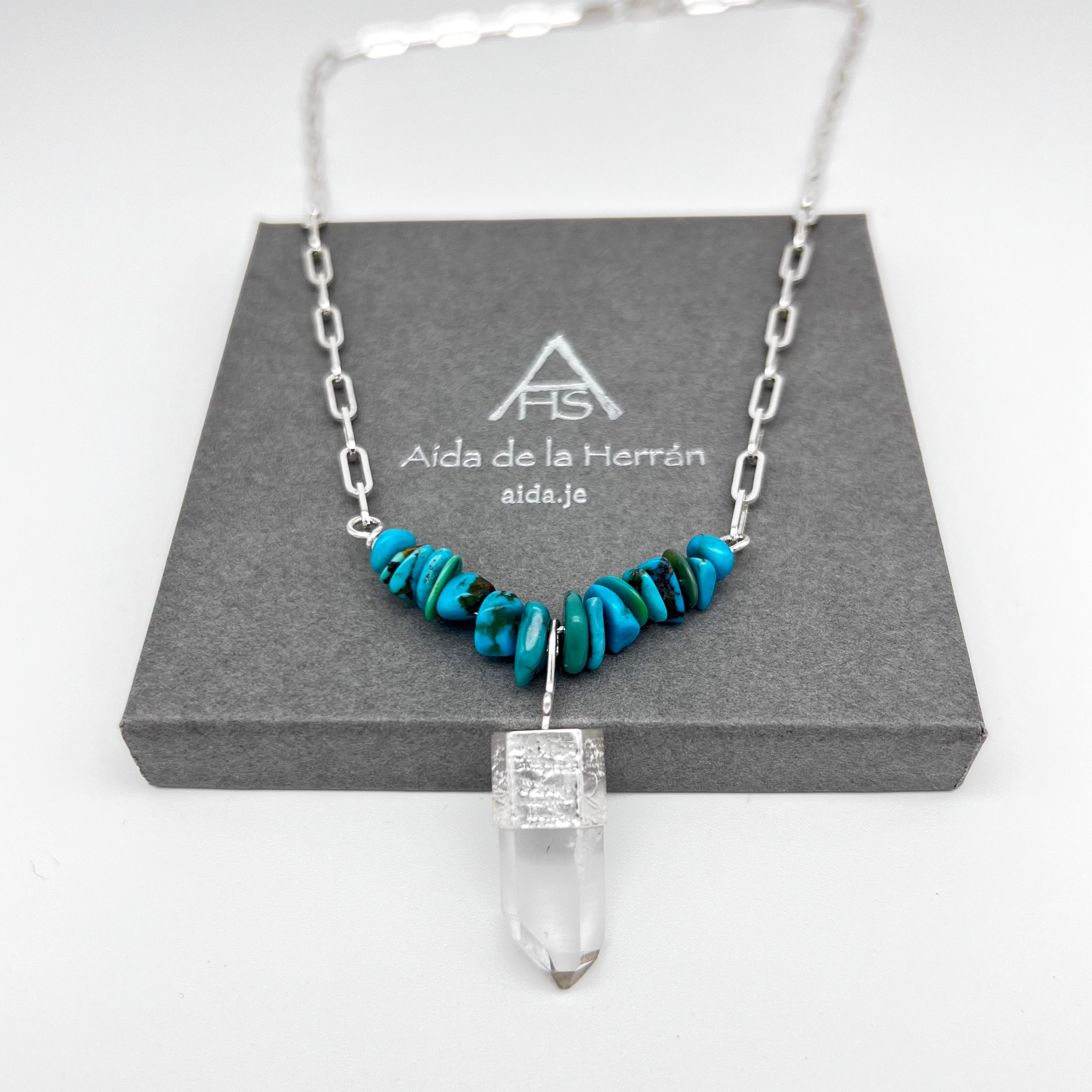 Crystal Quartz Point withTurquoise Nuggets Necklace