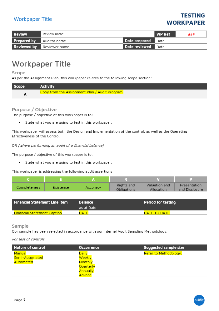 Thumbnail: C4 - Testing Workpaper - Word