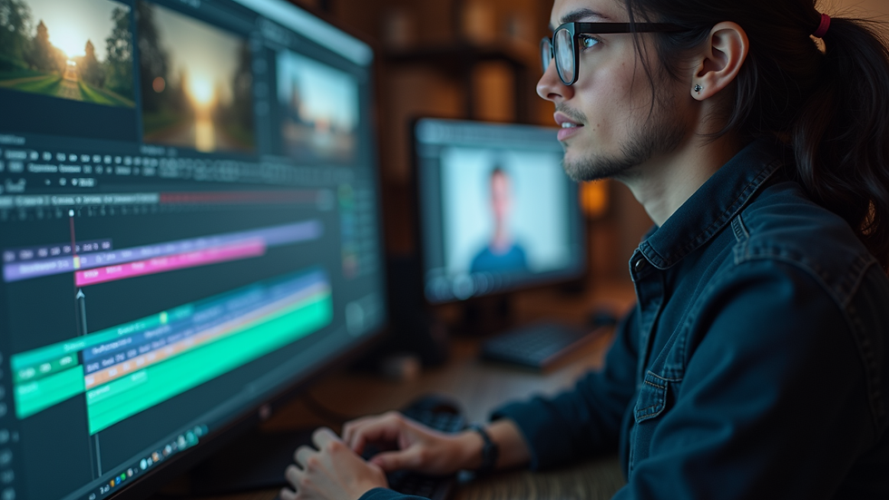 Close-up view of a video editor working on a timeline in editing software