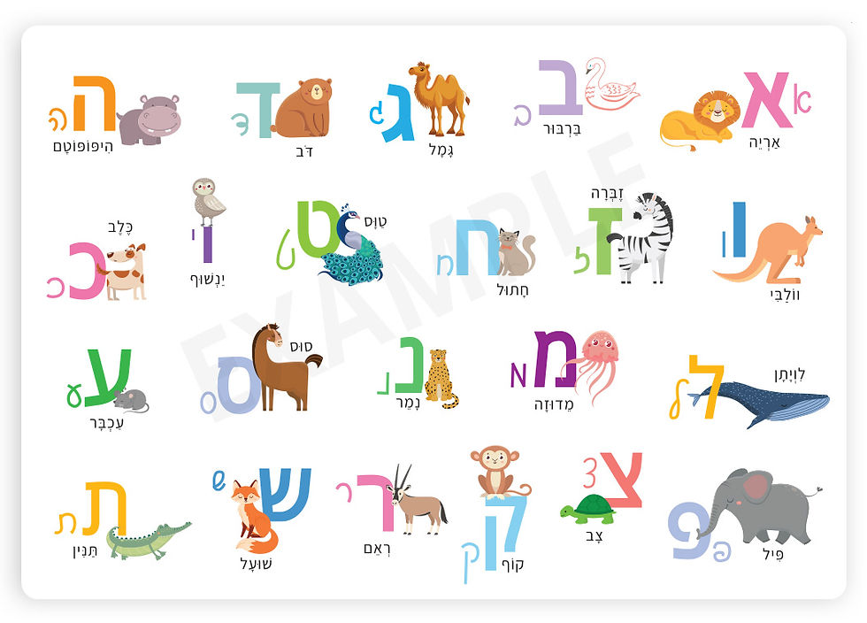 פלייסמט אותיות בעברית יחד עם טוש מחיק - מוקילה