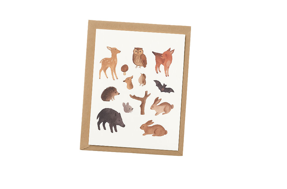 איורים של חיות יער בסגנון בוטני- כרטיס
