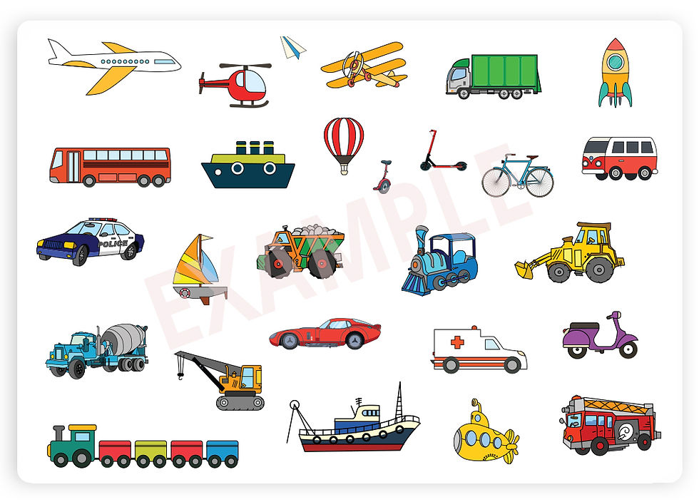 פלייסמט כלי תחבורה לילדים - אוויר ים ויבשה - Mokile