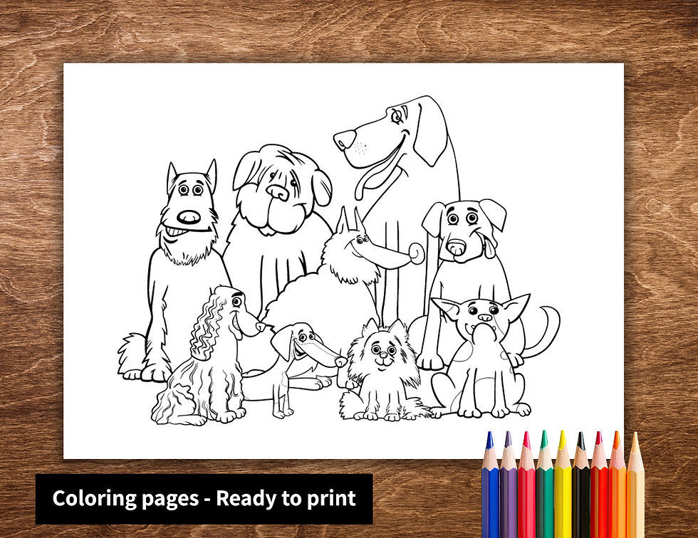 תמונה ממוזערת: Various cartoon dogs ready for coloring. Coloring pages - Ready to print. Mokile Art.