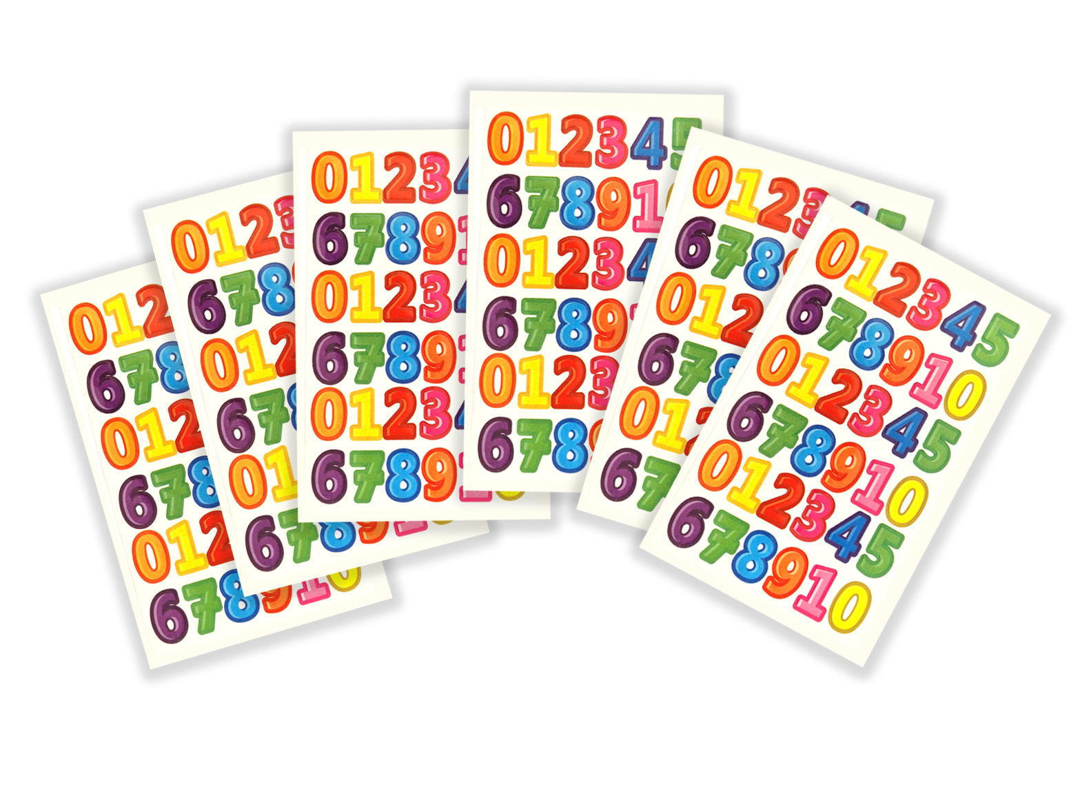 שישה דפי מדבקות - מספרים צבעונים 1-10