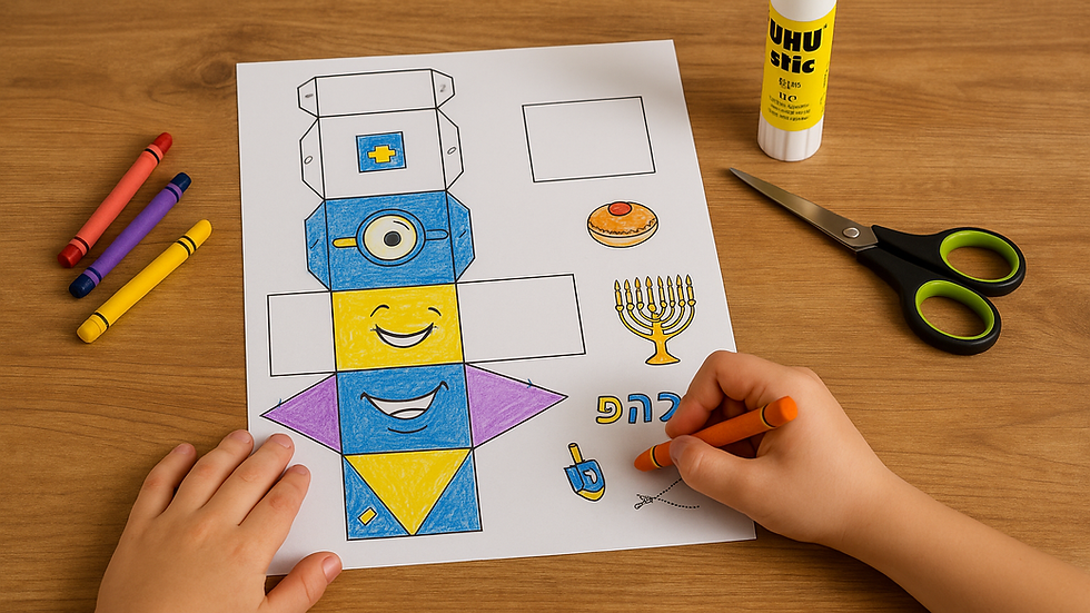 ילד צובע סביבון נייר בצבעי עפרון