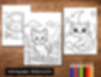 Cute cat coloring pages with rainbow. Coloring pages - Ready to print. Mokile Art