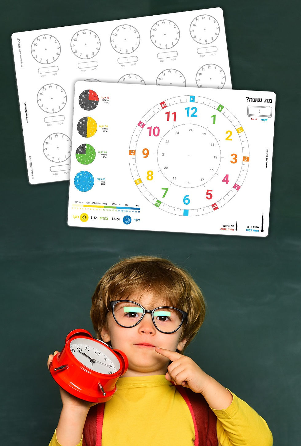 תמונה ממוזערת: ילד מופיע יחד עם פלייסמט - לימוד הכרת השעון
