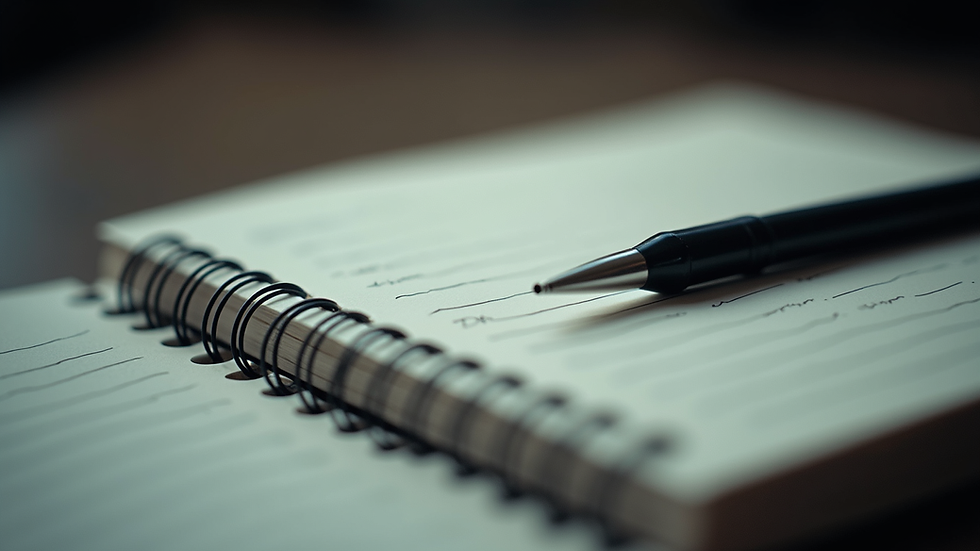 Close-up view of a detective's notebook with investigation notes