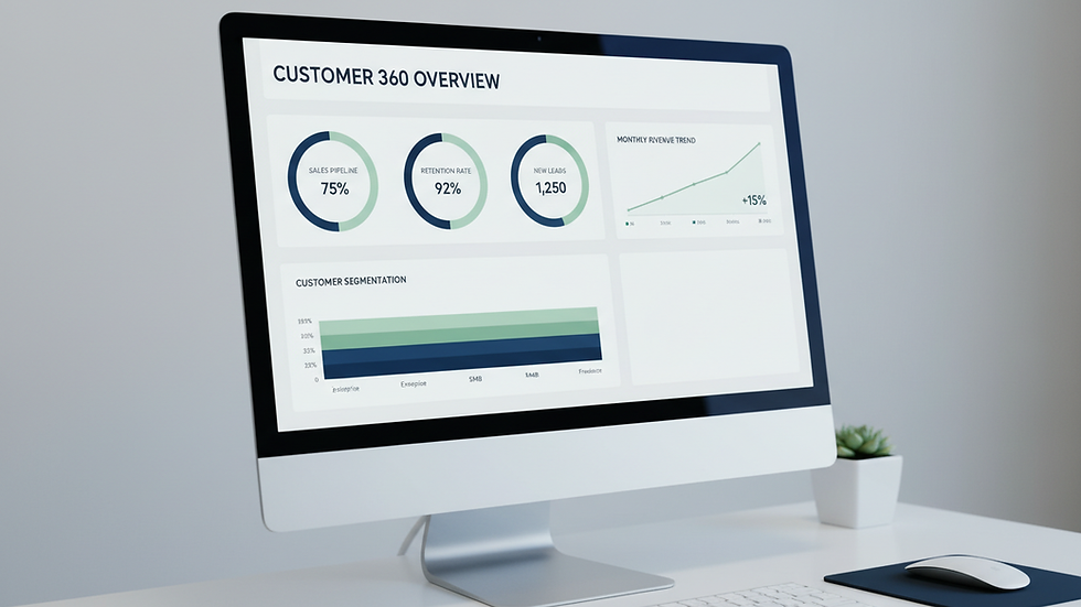 Close-up view of a computer screen displaying CRM analytics dashboard