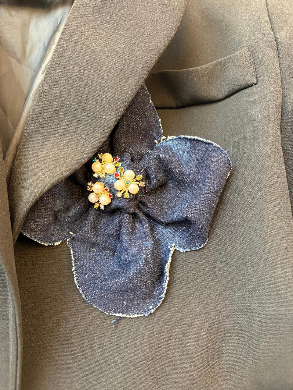 Thumbnail: Black Blazer Jacket with Sewn Denim Detail