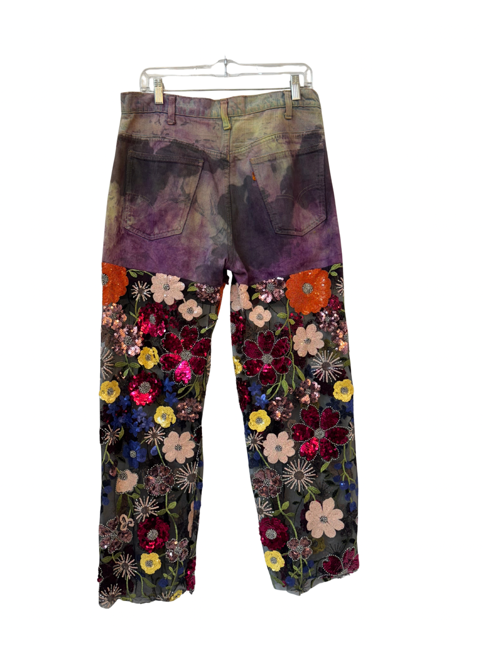 Thumbnail: Denim Pants with Floral Applique Leg 