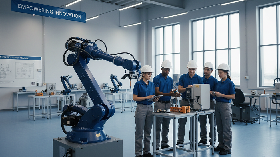 Eye-level view of industrial machinery in a training workshop