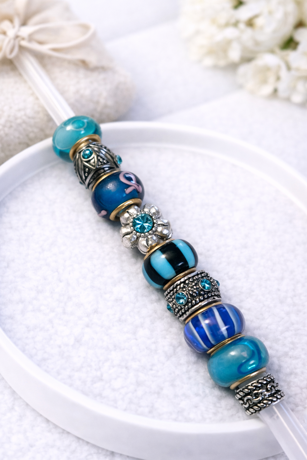 💎 Blue Crystal Bloom Charm Set – Modular Bracelet Beads