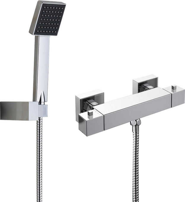 Square Thermostatic Shower Bar & Handset Set