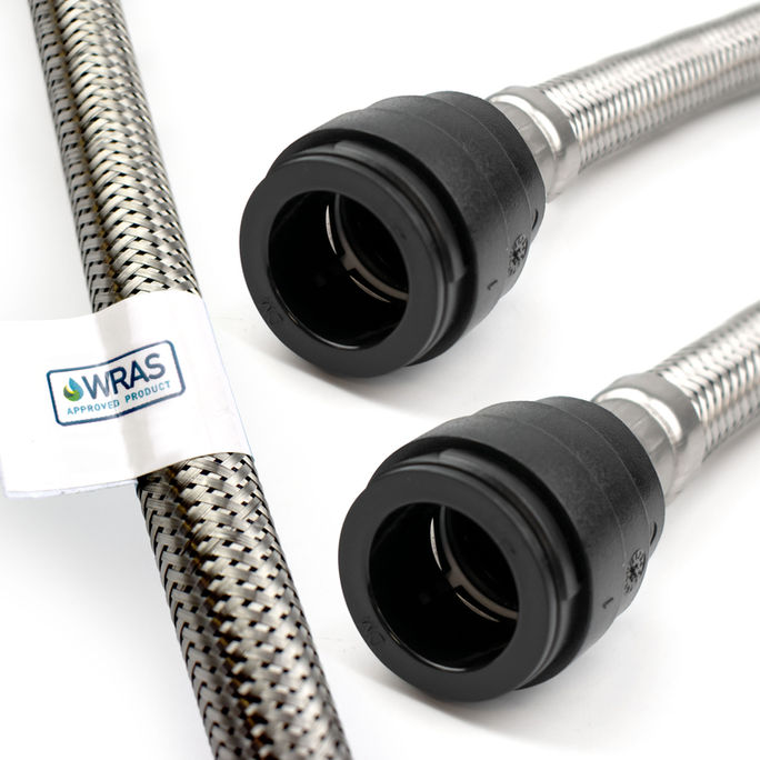 WRAS-Approved Flexi Pipe Connector – 22mm Pushfit x 22mm Pushfit, 300mm